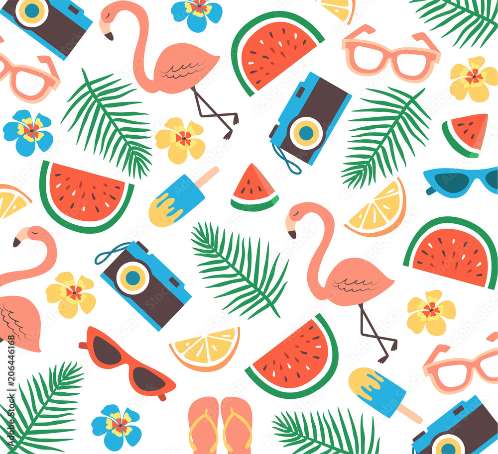 Summer collection. Set of summer icons and design elements.  - obrazy, fototapety, plakaty 