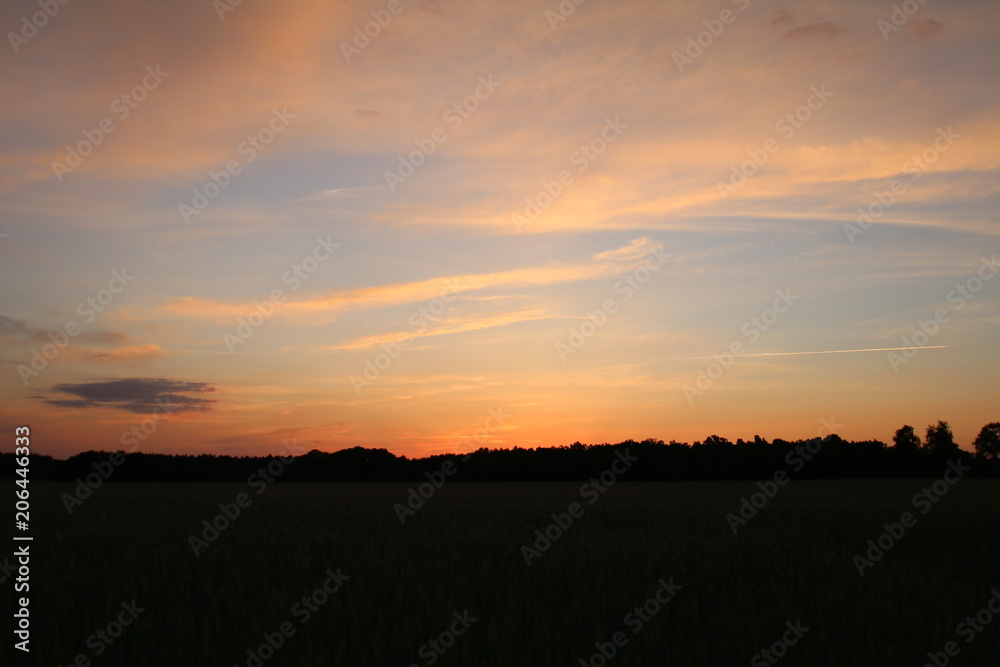 Wunderschöner Sonnenuntergang über den Feldern