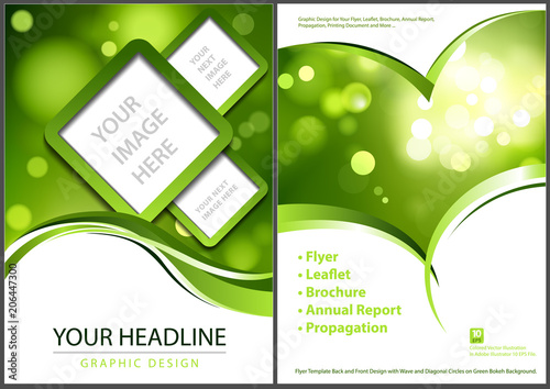 Flyer Template Front and Back Design with Bokeh Background in Green Tones - M...