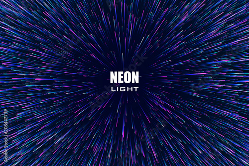 Light rays. Neon radial lines background for comic book. Circular geometric space background.