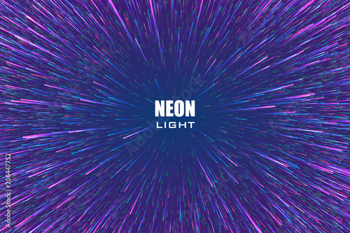 Light rays. Neon radial lines background for comic book. Circular geometric space background.