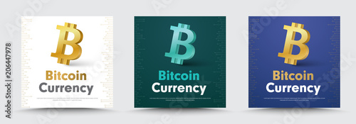 Vector social media banners with a 3d crypto currency  bitcoin icon.