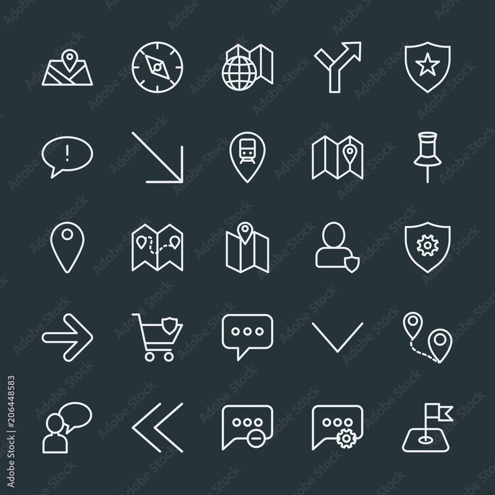 Modern Simple Set of location, arrows, chat and messenger, security Vector outline Icons. Contains such Icons as road, delete, route, way and more on dark background. Fully Editable. Pixel Perfect. Modern Simple Set of location, arrows, chat and messenger, security Vector outline Icons. Contains such Icons as road, delete, route, way and more on dark background. Fully Editable. Pixel Perfect.