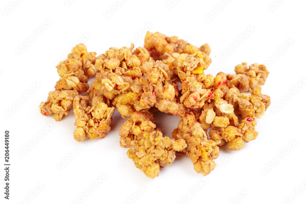 Oat Granola breakfast cereal isolated on white background Oat Granola breakfast cereal isolated on white background