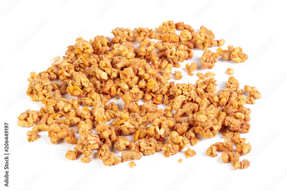 Oat Granola breakfast cereal isolated on white background Oat Granola breakfast cereal isolated on white background
