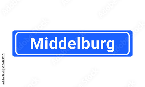 Blue And White City Sign Of Middelburg