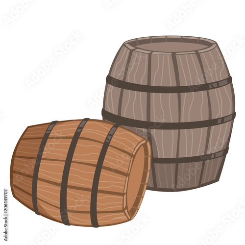 Two Wooden Barrels Quirky Vector Cartoon Illustration Isolated on White