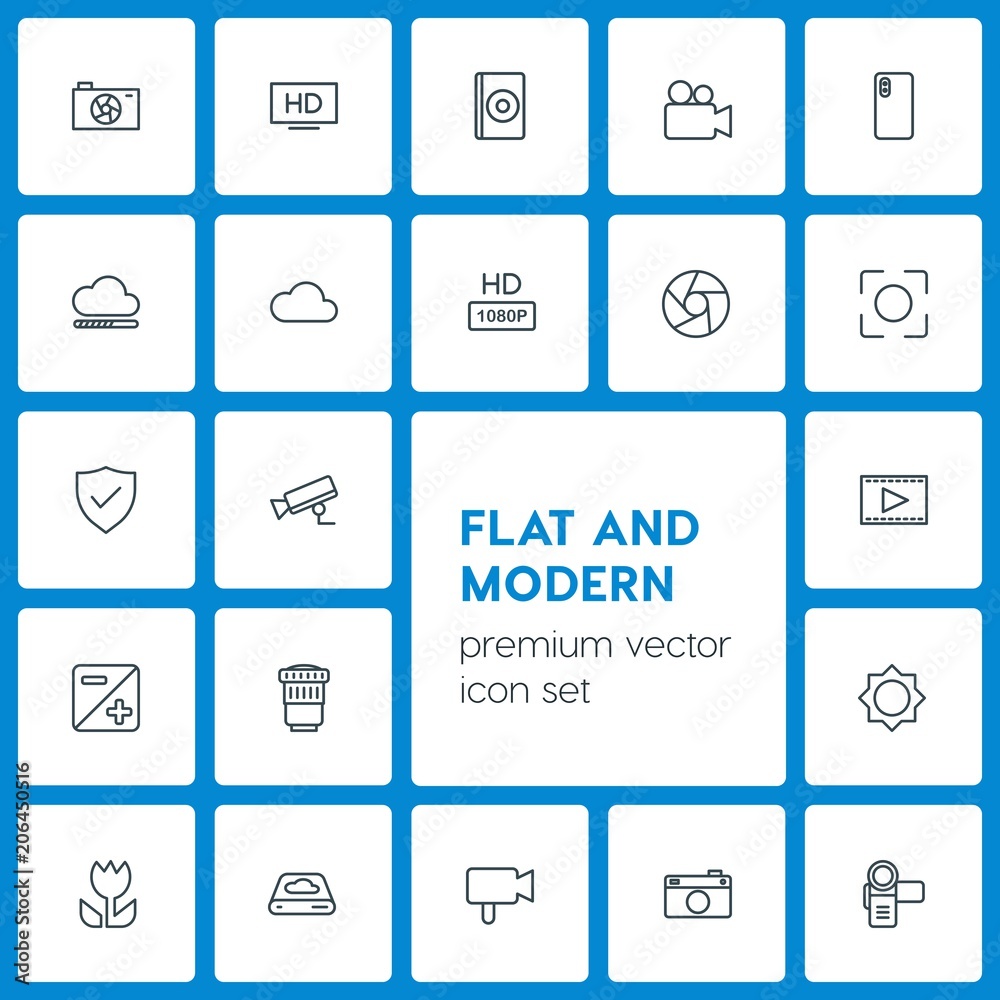 Modern Simple Set of cloud and networking, security, video, photos Vector outline Icons. Contains such Icons as lens, photography, device and more on dark background. Fully Editable. Pixel Perfect Modern Simple Set of cloud and networking, security, video, photos Vector outline Icons. Contains such Icons as lens, photography, device and more on dark background. Fully Editable. Pixel Perfect