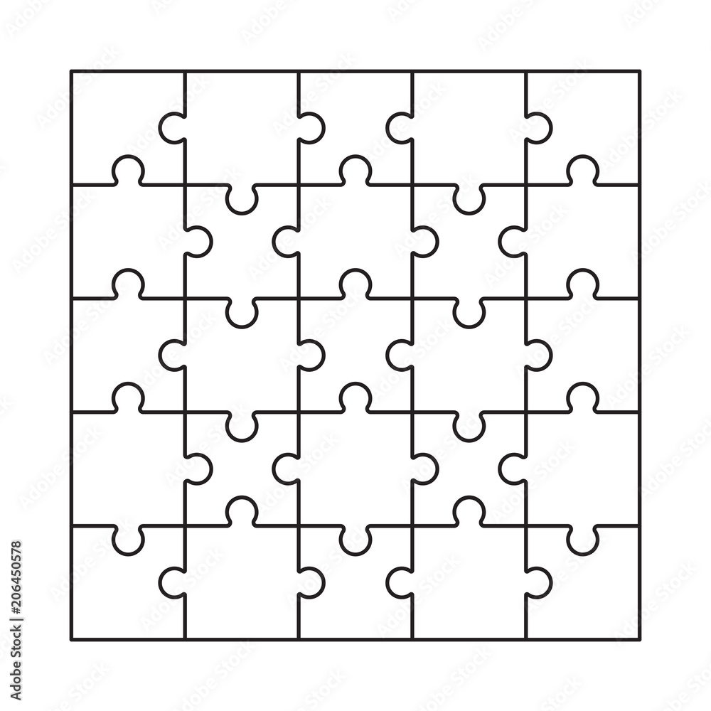 Puzzle blank template vector. Quiz jigsaw game empty grid. Stock