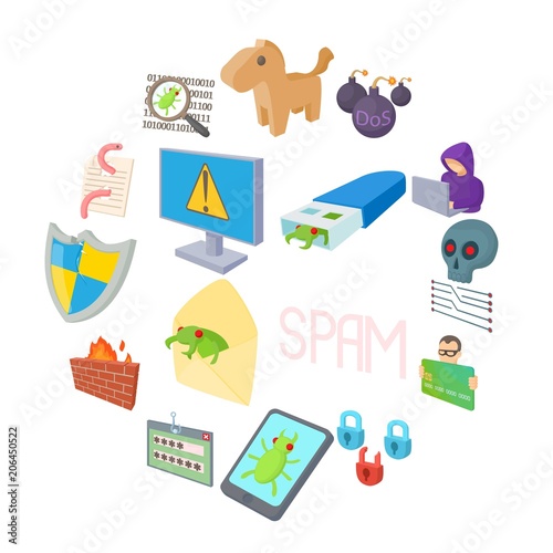 Hacking icons set in cartoon style isolated on white background