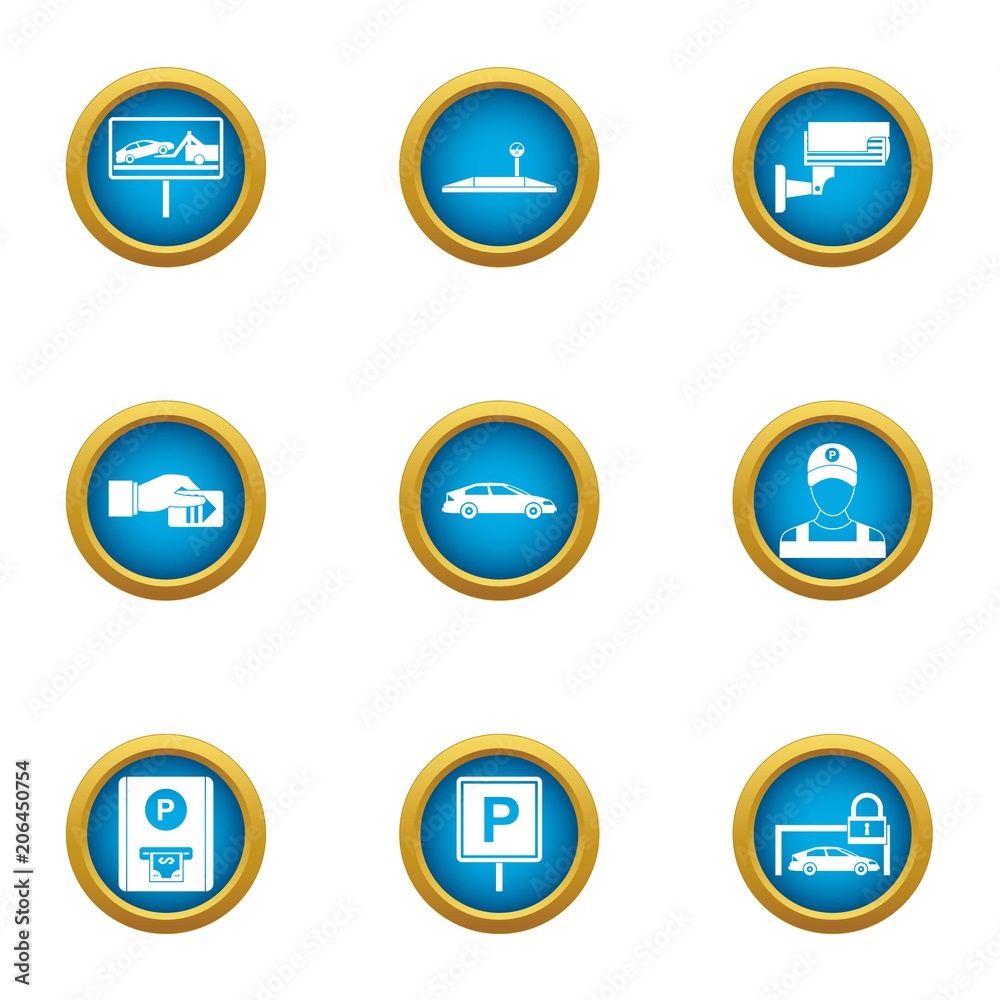Paid parking icons set. Flat set of 9 paid parking vector icons for web isolated on white background Paid parking icons set. Flat set of 9 paid parking vector icons for web isolated on white background