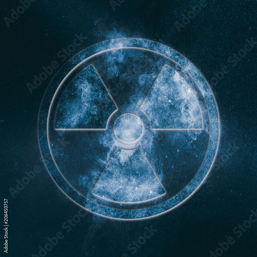 Radiation sign, Radiation symbol. Abstract night sky background