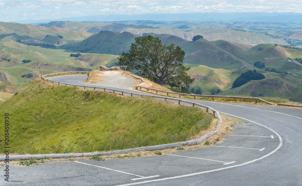 The road to mountains peak of Te Mata Peak an iconic tourist attraction place in Hawke's Bay region of North Island, New Zealand.