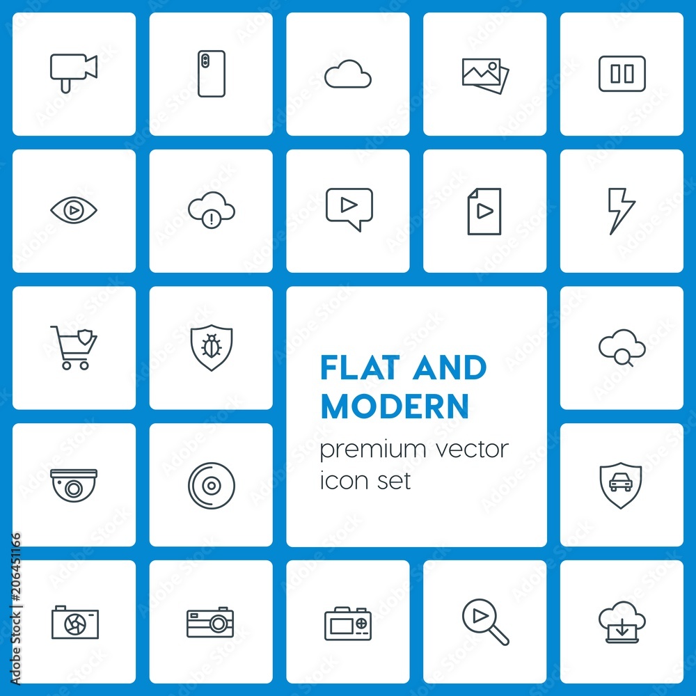 Modern Simple Set of cloud and networking, security, video, photos Vector outline Icons. Contains such Icons as camera, social, automobile and more on dark background. Fully Editable. Pixel Perfect Modern Simple Set of cloud and networking, security, video, photos Vector outline Icons. Contains such Icons as camera, social, automobile and more on dark background. Fully Editable. Pixel Perfect