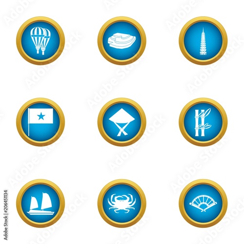 Asian place icons set. Flat set of 9 asian place vector icons for web isolated on white background