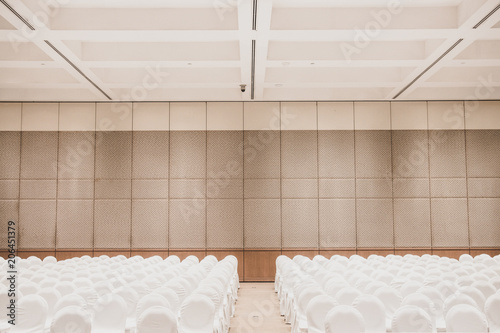 Many white chairs were set for the meeting room