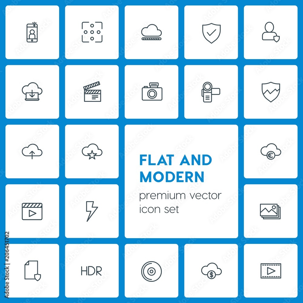 Modern Simple Set of cloud and networking, security, video, photos Vector outline Icons. Contains such Icons as music, mobile, security and more on dark background. Fully Editable. Pixel Perfect Modern Simple Set of cloud and networking, security, video, photos Vector outline Icons. Contains such Icons as music, mobile, security and more on dark background. Fully Editable. Pixel Perfect