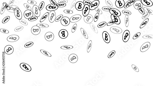 Randomly Fall Bitcoins. Bitcoin Icon Abstract Background. Cryptocurrency Background. Digital Payment money.  Jackpot or Prize Concept.