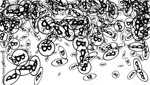 Randomly Fall Bitcoins. Bitcoin Icon Abstract Background. Cryptocurrency Background. Digital Payment money.  Jackpot or Prize Concept.