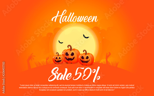 Halloween template banner.  Happy Halloween message design background.