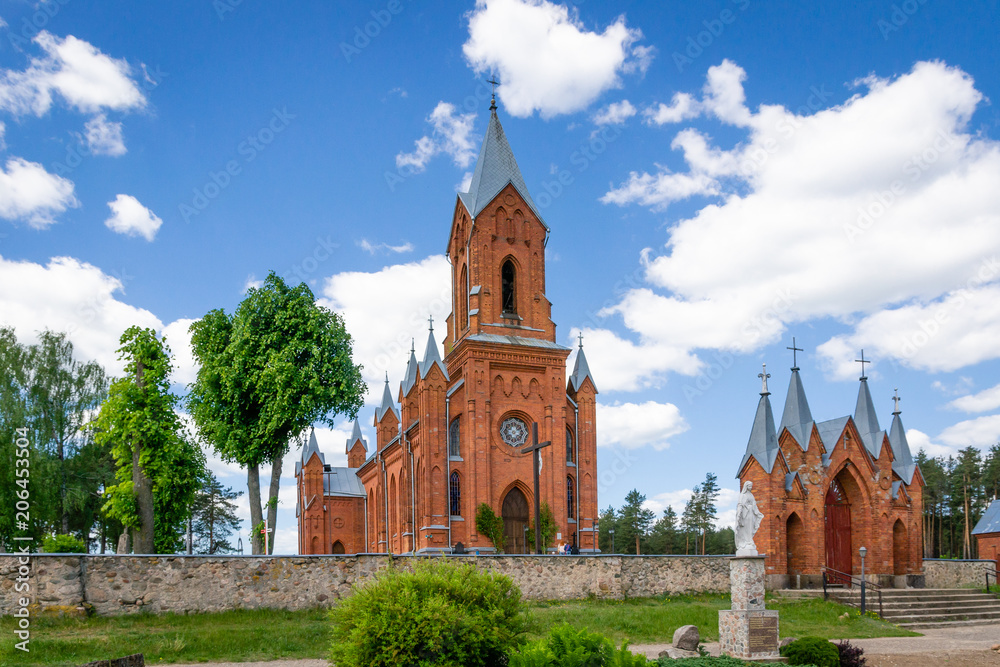 Fototapeta premium Chatholic church in Ivenets, Minsk region, Belarus