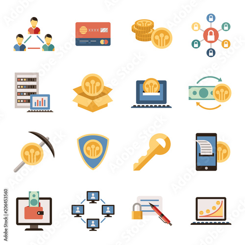 Digital vector line icons set blockchain pack