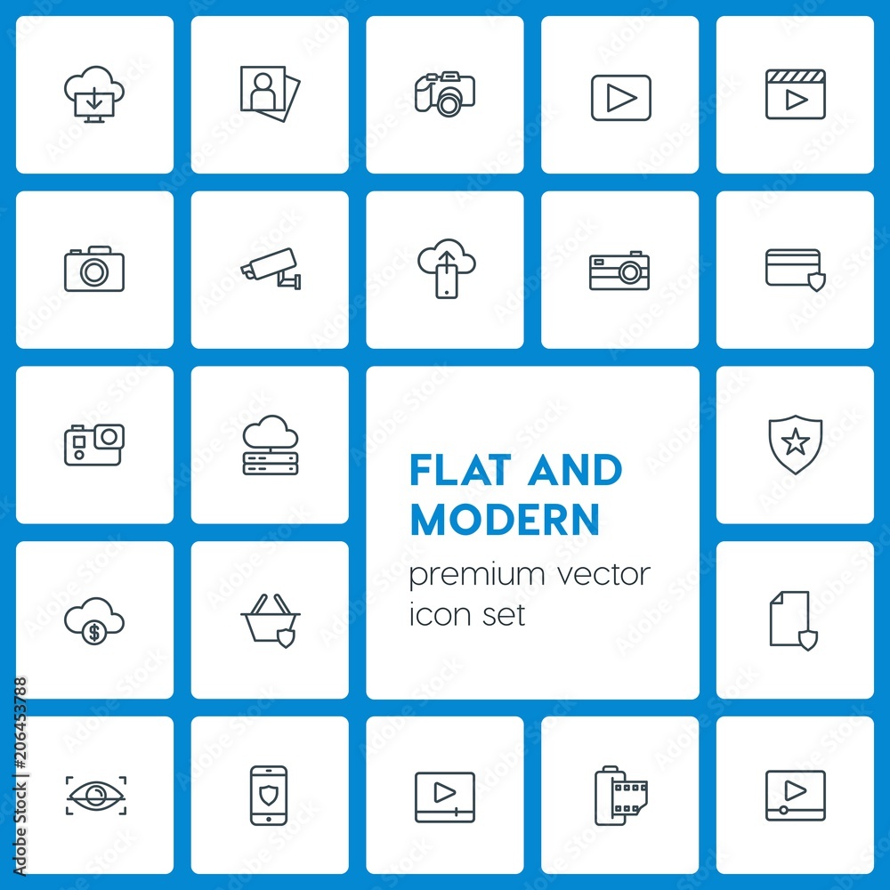 Modern Simple Set of cloud and networking, security, video, photos Vector outline Icons. Contains such Icons as camera, download, home and more on dark background. Fully Editable. Pixel Perfect Modern Simple Set of cloud and networking, security, video, photos Vector outline Icons. Contains such Icons as camera, download, home and more on dark background. Fully Editable. Pixel Perfect