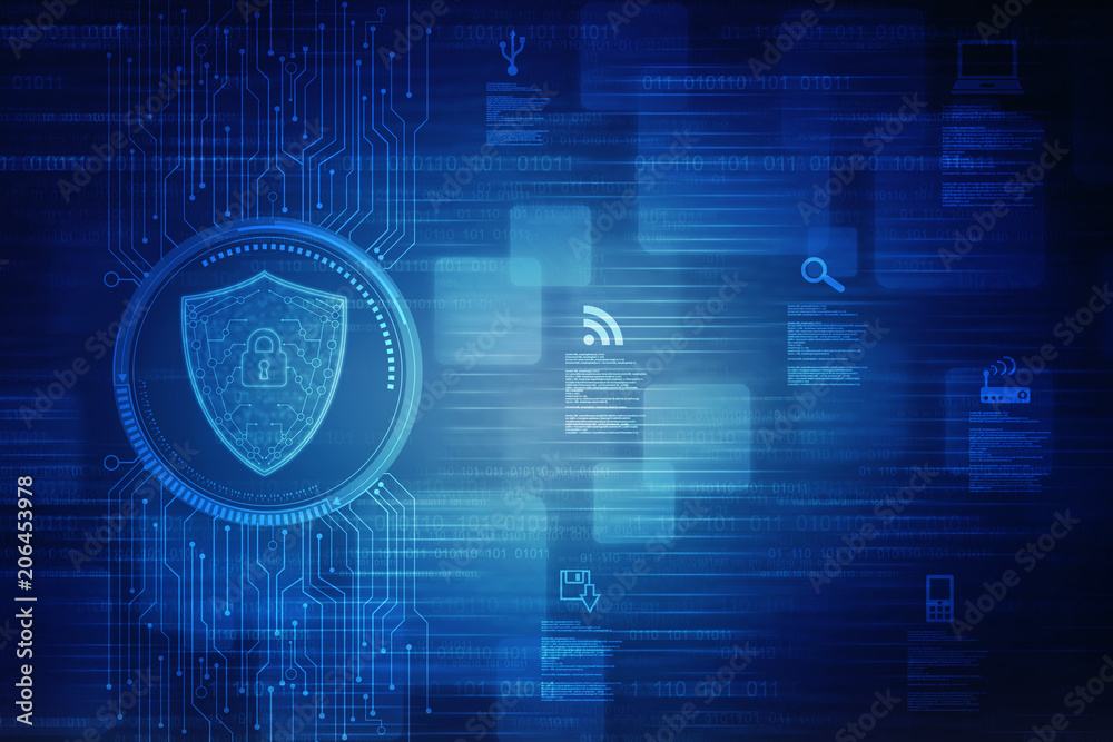 Obraz premium 2d illustration Security concept - shield on digital code background