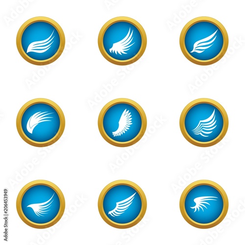 Flapping wing icons set. Flat set of 9 flapping wing vector icons for web isolated on white background