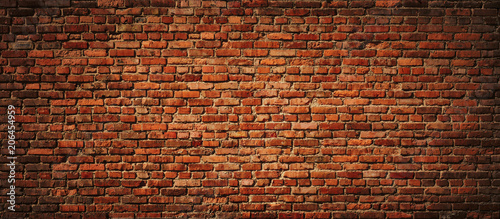 Leinwand Poster Red Brick wall panoramic view.