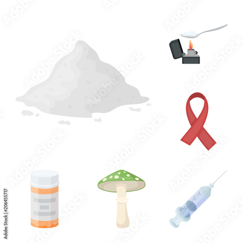 Drug addiction and attributes cartoon icons in set collection for design. Addict and Drug vector symbol stock web illustration.