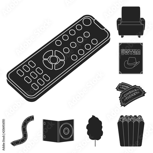 Films and cinema black icons in set collection for design.Movies and Attributes vector symbol stock web illustration.