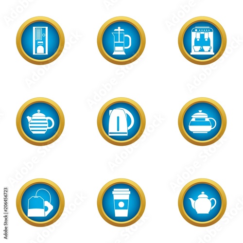Brewing teapot icons set. Flat set of 9 brewing teapot vector icons for web isolated on white background