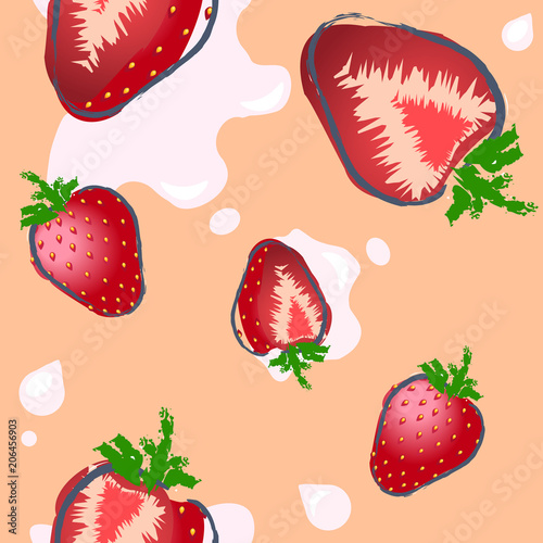 Fototapeta Naklejka Na Ścianę i Meble -  seamless strawberry pattern on pastel background