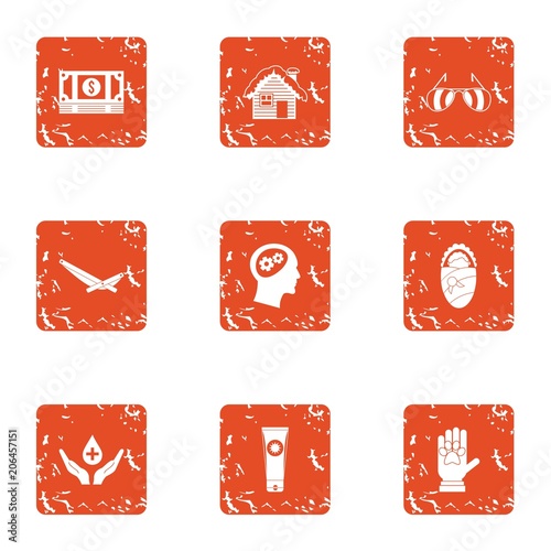 Immolate money icons set. Grunge set of 9 immolate money vector icons for web isolated on white background