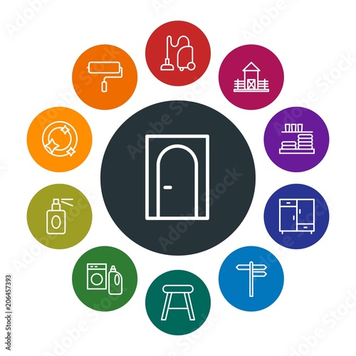 buildings, furniture, housekeeping Infographic Colorful outline Icons Set. Contains such Icons as household, modern, clean, luxury, storage, color, street and more. Fully Editable. Pixel Perfect