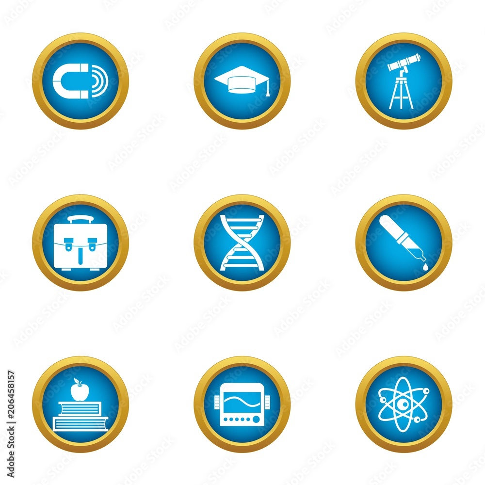 Astronomer icons set. Flat set of 9 astronomer vector icons for web isolated on white background
