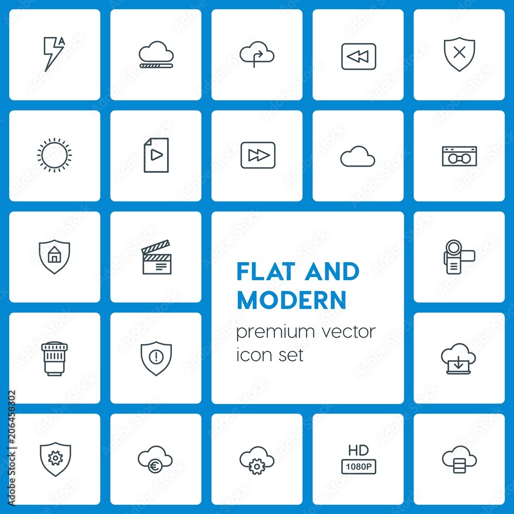 Modern Simple Set of cloud and networking, security, video, photos Vector outline Icons. Contains such Icons as sunny, safety, server, sky and more on dark background. Fully Editable. Pixel Perfect Modern Simple Set of cloud and networking, security, video, photos Vector outline Icons. Contains such Icons as sunny, safety, server, sky and more on dark background. Fully Editable. Pixel Perfect