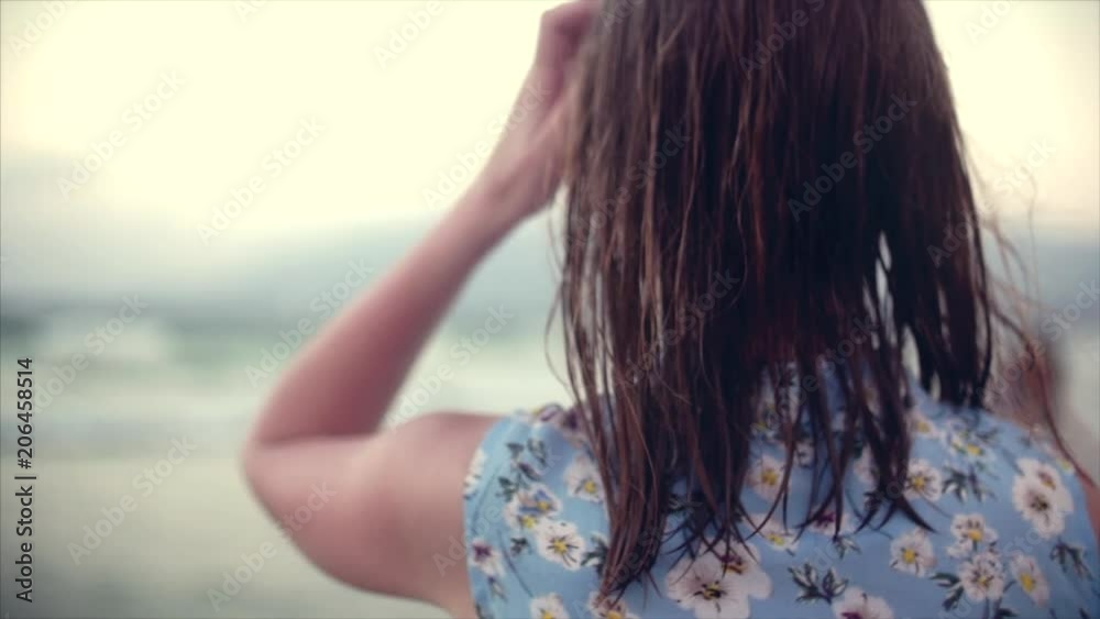 Close up portrait of European beautiful cute blonde young woman or