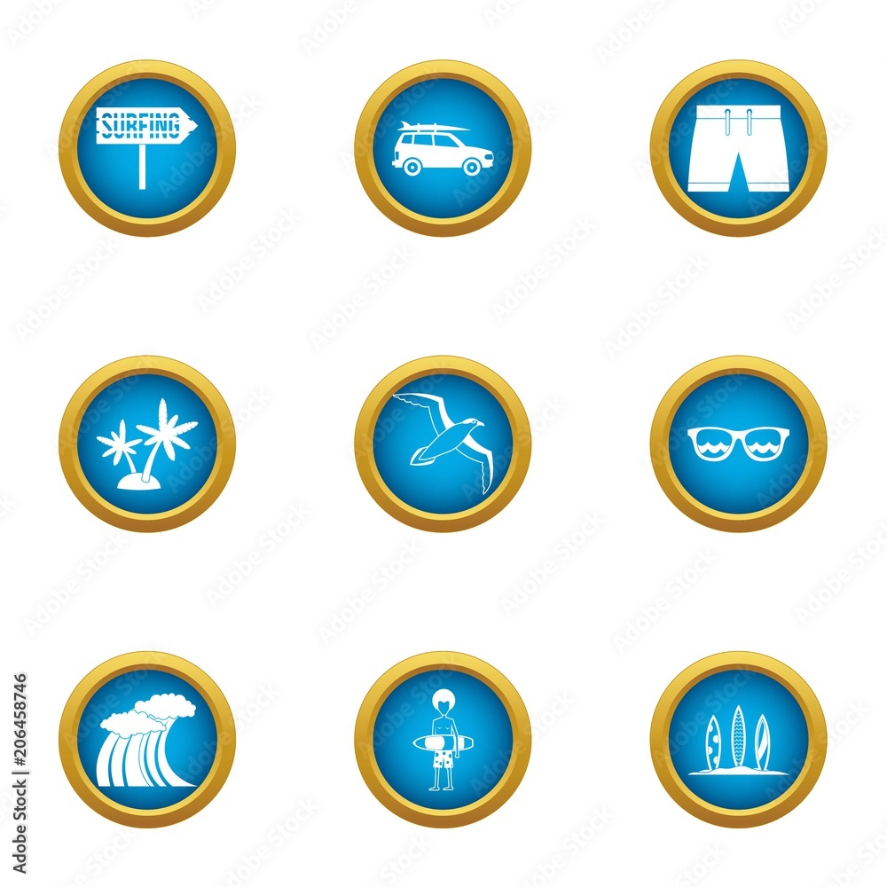 Rest on the wave icons set. Flat set of 9 rest on the wave vector icons for web isolated on white background