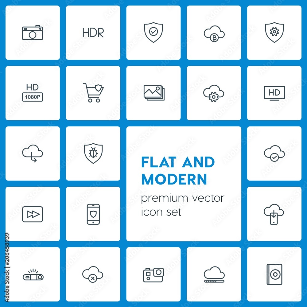 Modern Simple Set of cloud and networking, security, video, photos Vector outline Icons. Contains such Icons as hd, television, business and more on dark background. Fully Editable. Pixel Perfect Modern Simple Set of cloud and networking, security, video, photos Vector outline Icons. Contains such Icons as hd, television, business and more on dark background. Fully Editable. Pixel Perfect