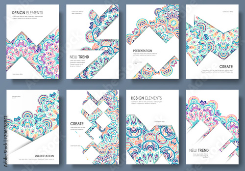 Abstract vector brochure cards set. Music art template of flyear, magazines, posters, book cover, banners. Colorful design invitation concept background. Layout ornament illustrations modern page