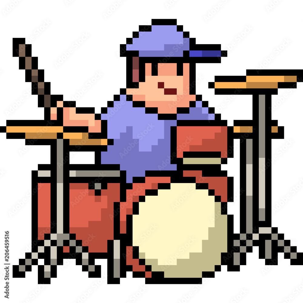 vector pixel art drum set play Stock Vector Adobe Stock