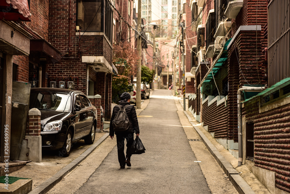 landscape of common old town, narrow street in seoul, korea landscape of common old town, narrow street in seoul, korea