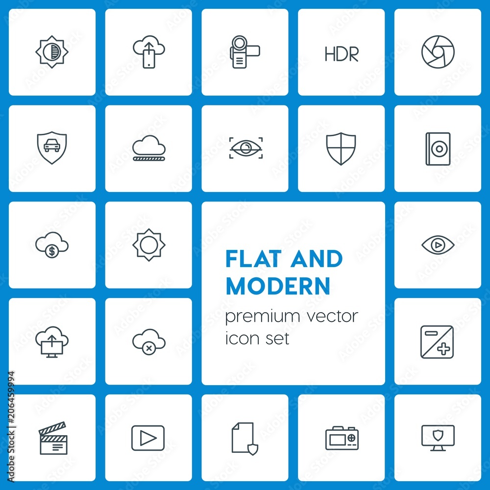 Modern Simple Set of cloud and networking, security, video, photos Vector outline Icons. Contains such Icons as  architecture,  delete,  data and more on dark background. Fully Editable. Pixel Perfect