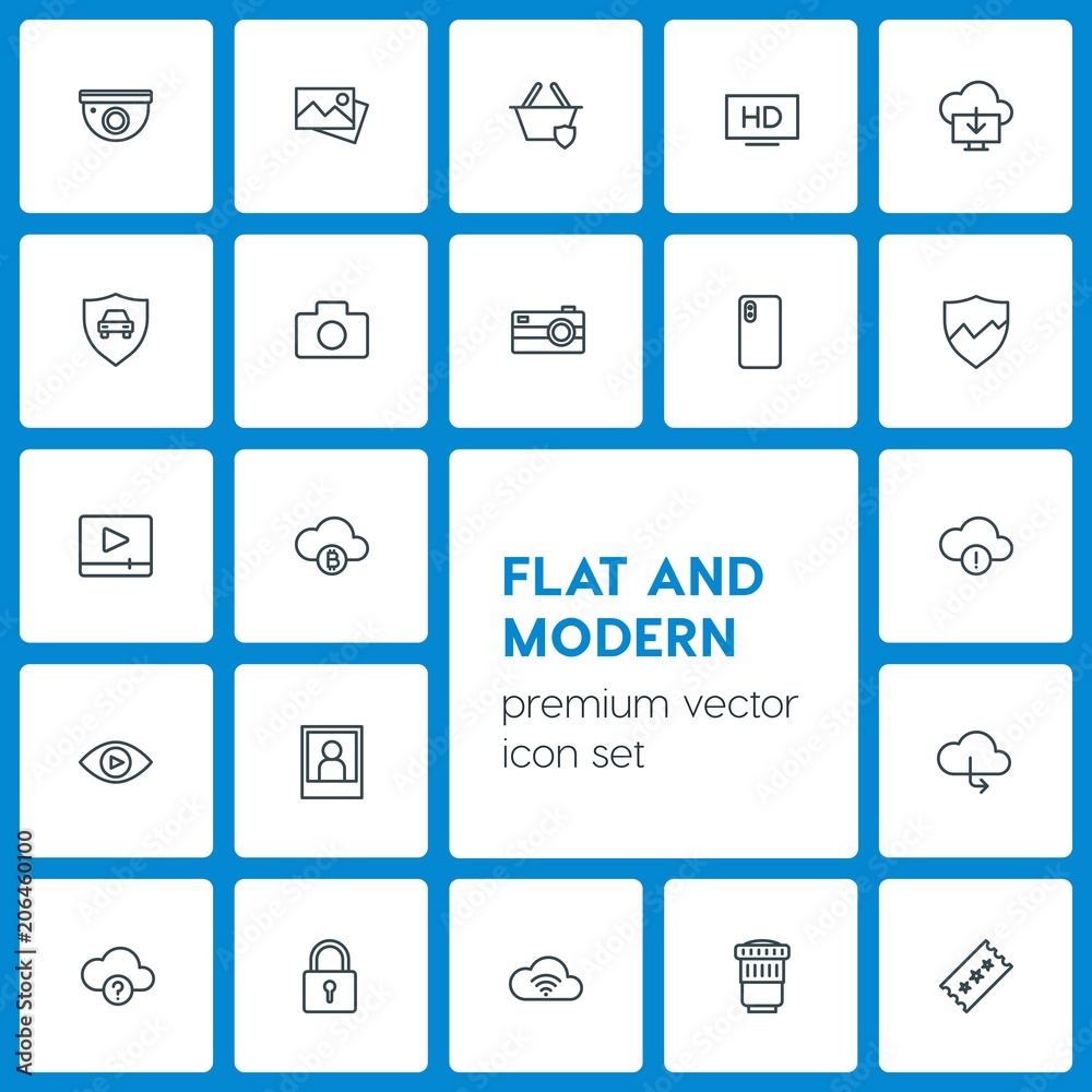 Modern Simple Set of cloud and networking, security, video, photos Vector outline Icons. Contains such Icons as house, camera, television and more on dark background. Fully Editable. Pixel Perfect Modern Simple Set of cloud and networking, security, video, photos Vector outline Icons. Contains such Icons as house, camera, television and more on dark background. Fully Editable. Pixel Perfect