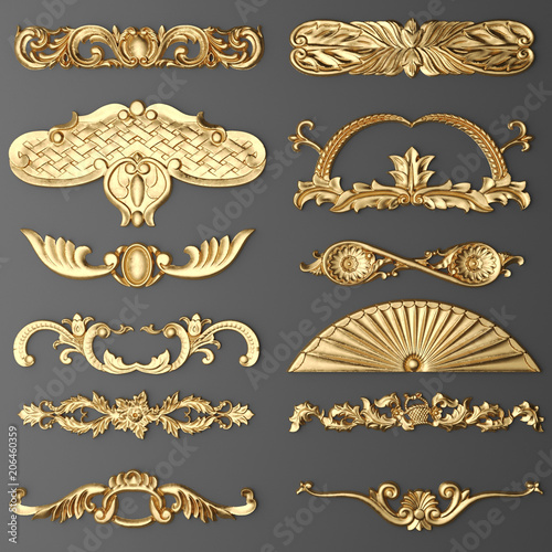 3D rendering of gilded stucco, collection cartouche