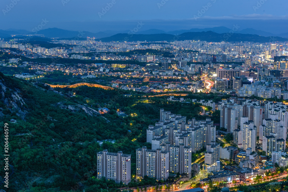 downtown of seoul city skyline night view  in seoul, south korea