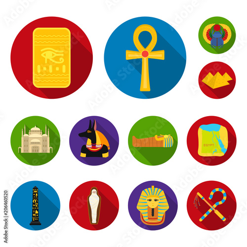 Ancient Egypt flat icons in set collection for design. The reign of Pharaoh vector symbol stock web illustration.