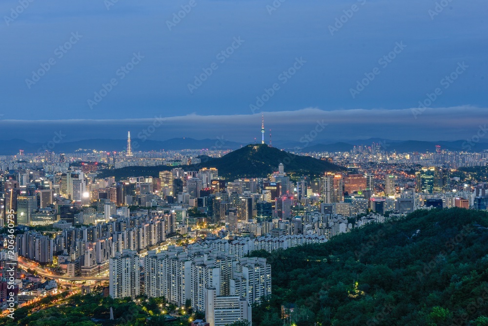downtown of seoul city skyline night view in seoul, south korea downtown of seoul city skyline night view in seoul, south korea
